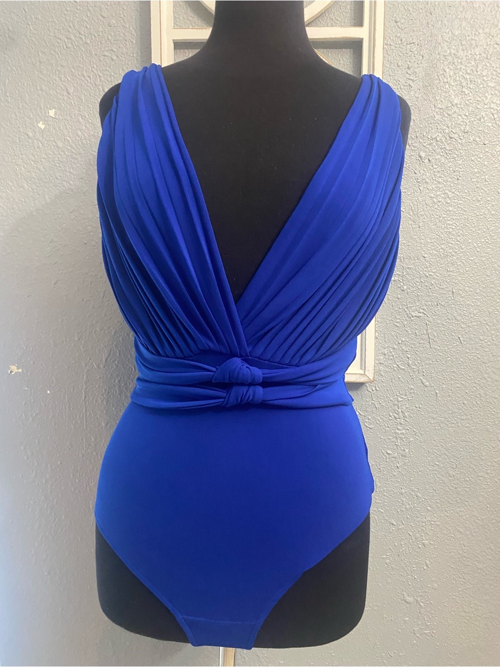 bebe Cobalt Blue One-Piece Bodysuit with Draped V-Neck